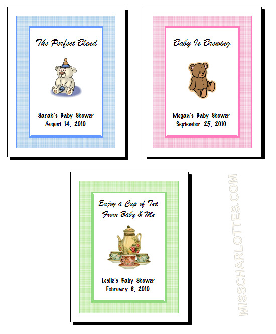 60 Personalized Baby Shower Tea Bag Favor Labels  